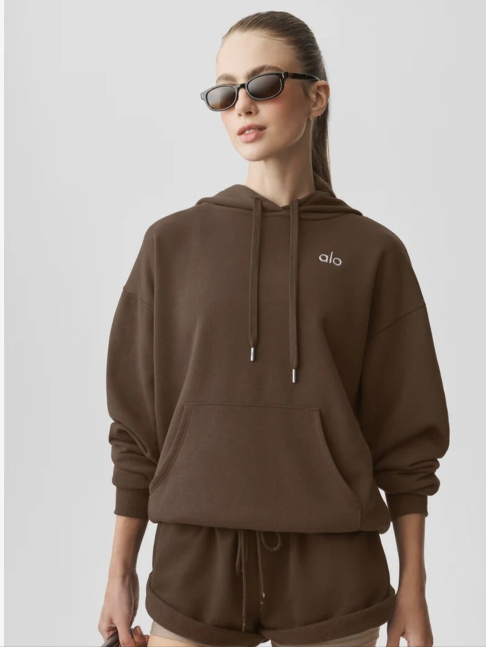 Alo Yoga Accolade Hoodie Espresso Oversized Pullover Sweatshirt